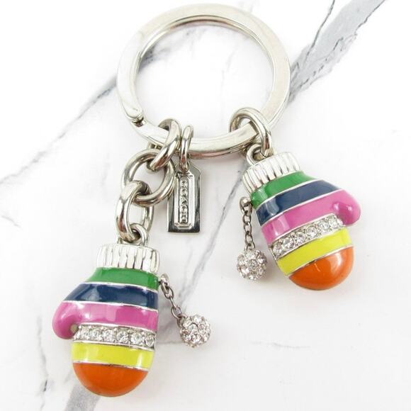 Coach Colorful Striped Mitten Bag Charm & Key Ring - Picture 1 of 7